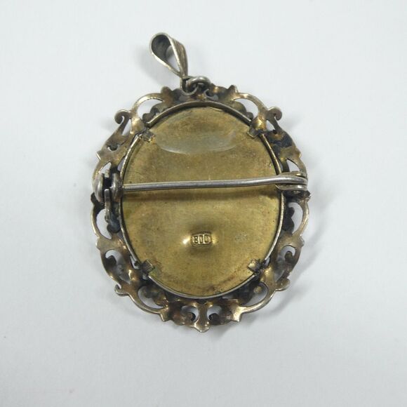 Antique Miniature Portrait Pendant 800 Silver Frame 1.5" - Picture 7 of 13